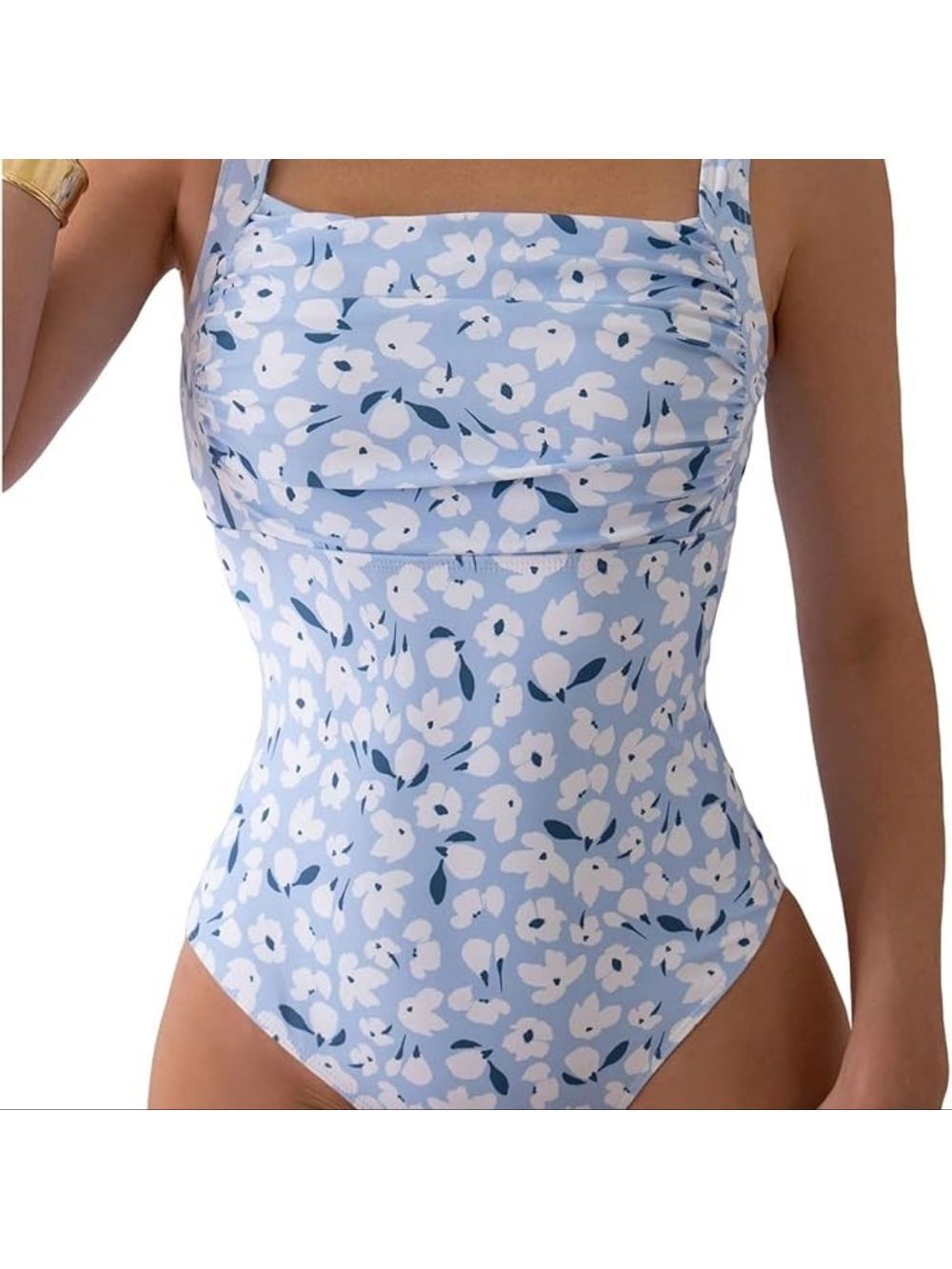 Floerns Floral Print Square Neck Ruched Bust One Piece Swimsuit bathing Xs New